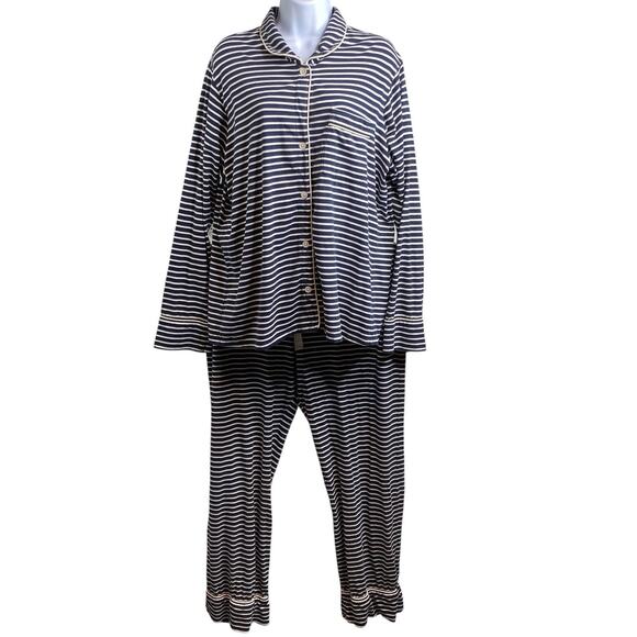 J Crew Women's Navy Striped Pajama Set Size XL Cozy Preppy Comfortable Soft